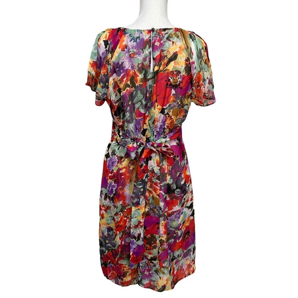 Ice Dress Womens 12 Green Red Floral Beaded Fit & Flare Flutter Side Zipper - Picture 11 of 14